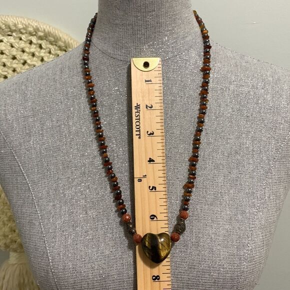 Handmade Tigers Eye-Goldstone-Hematite  Heart Necklace - Picture 10 of 11